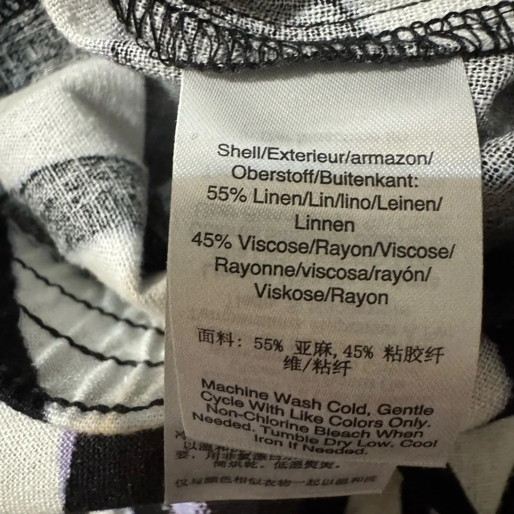 NWT linen Womens Pants Linen Printed Drawstring Black/ Wave Blue Multi size M - Picture 5 of 6